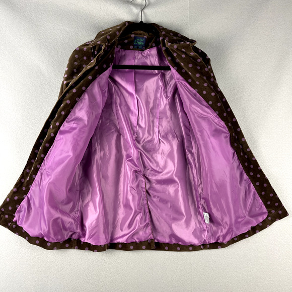 Mini Boden Velvet Coat Jacket Girls 7 8 Brown Polka Dot Preppy Retro Whimsy Mod - Picture 4 of 14
